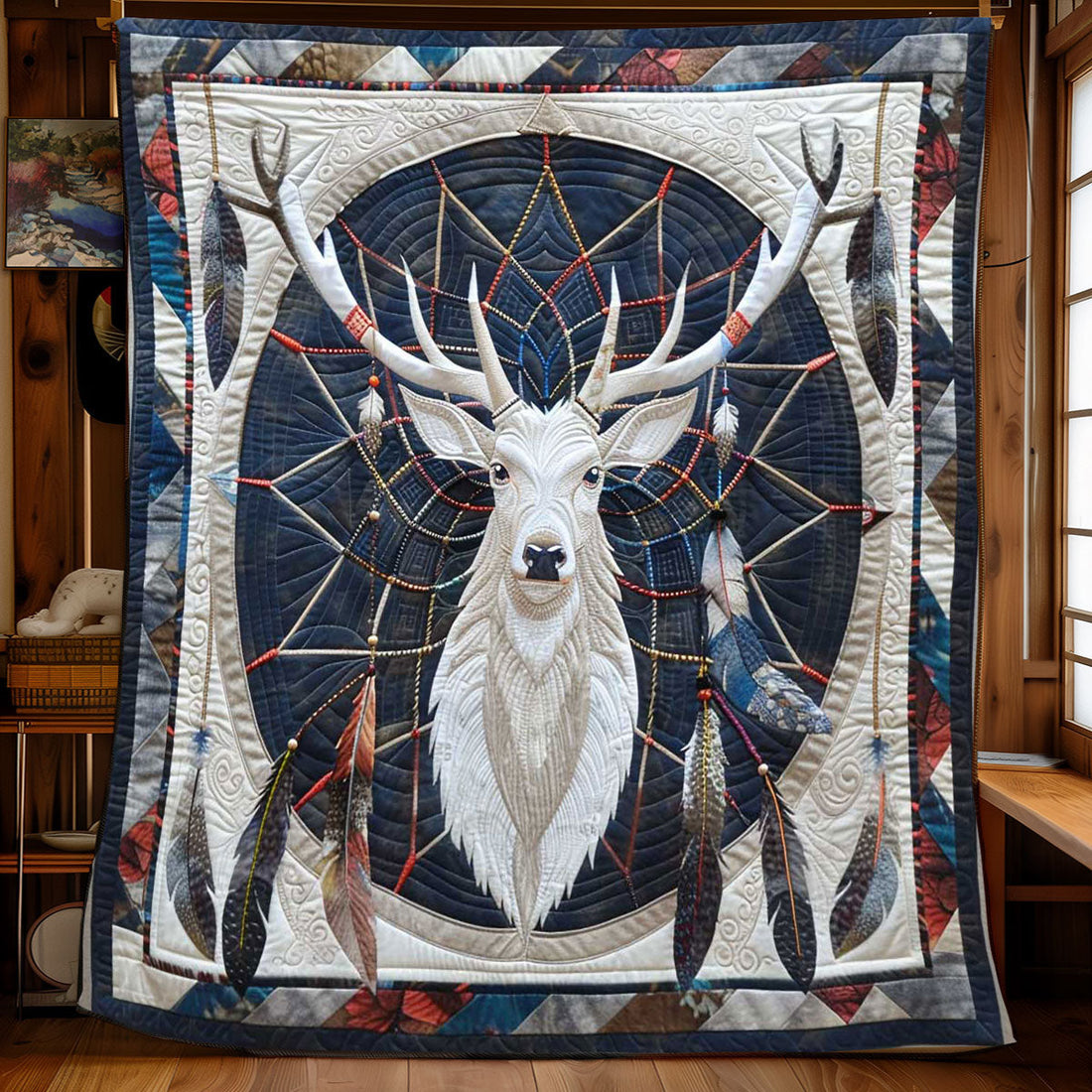 White Stag Dreamcatcher Quilt Blanket