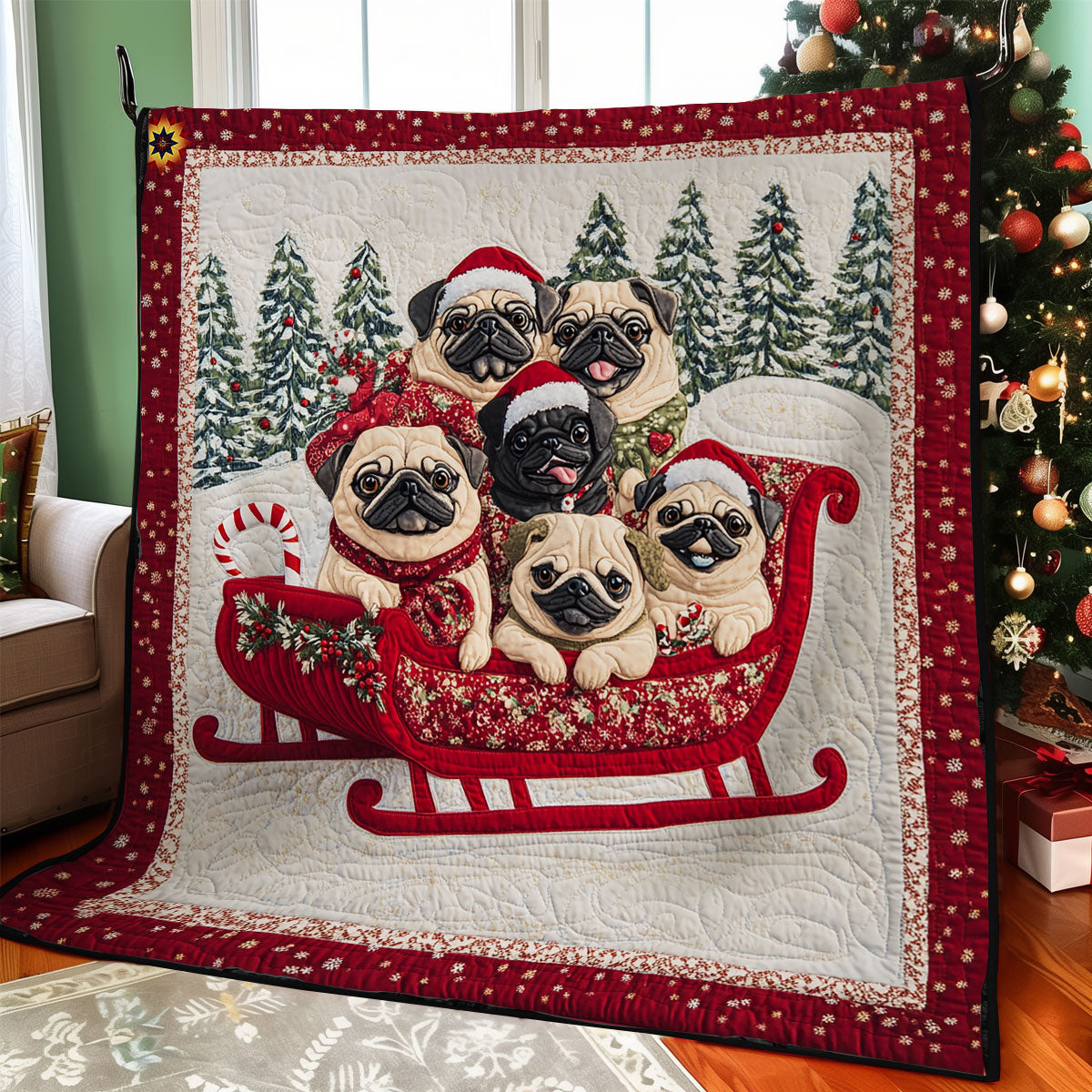 Christmas Bull Dog Quilt Blanket