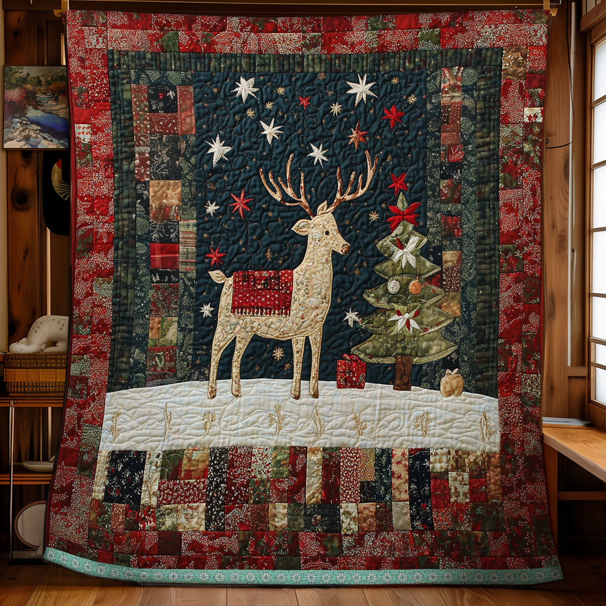 Reindeer Christmas Woodland Retreat Quilt Blanket