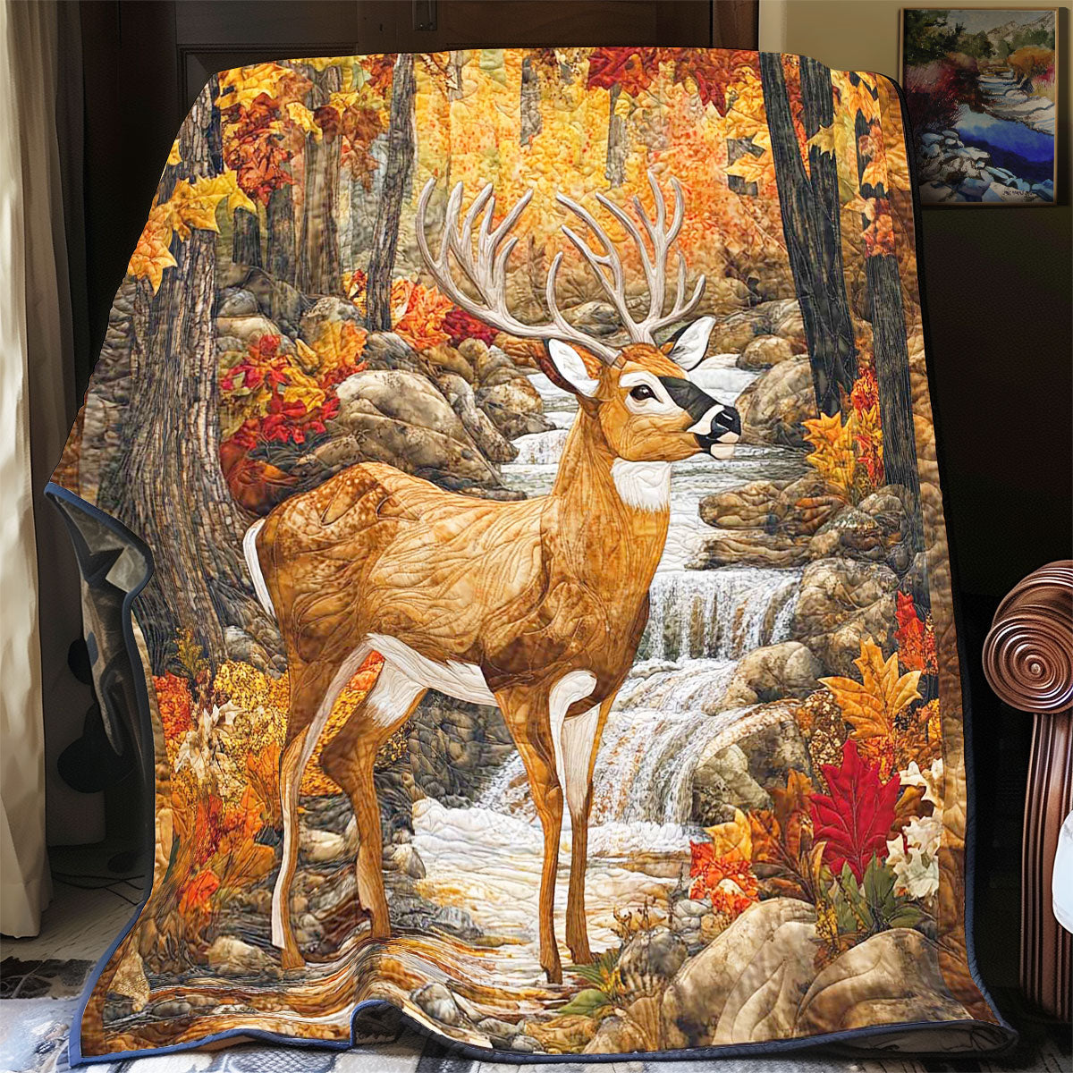 Autumn Forest Stag Woodland Retreat Quilt Blanket