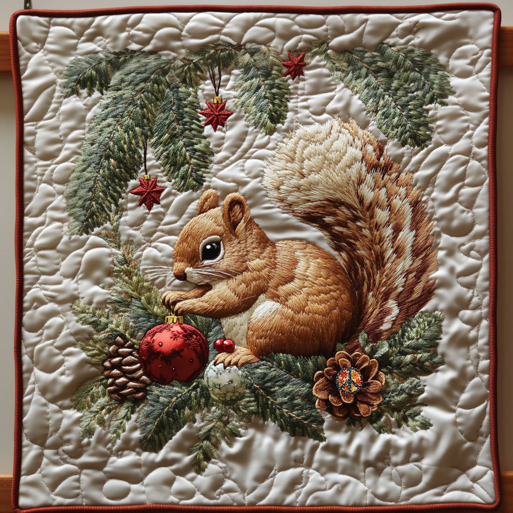 Christmas Bauble Squirrel Holiday Cheer Quilt Blanket