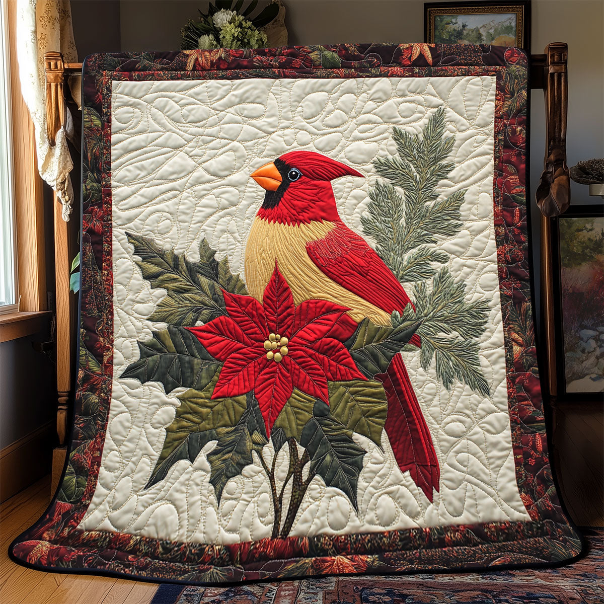 Cardinal Poinsettia Quilt Blanket