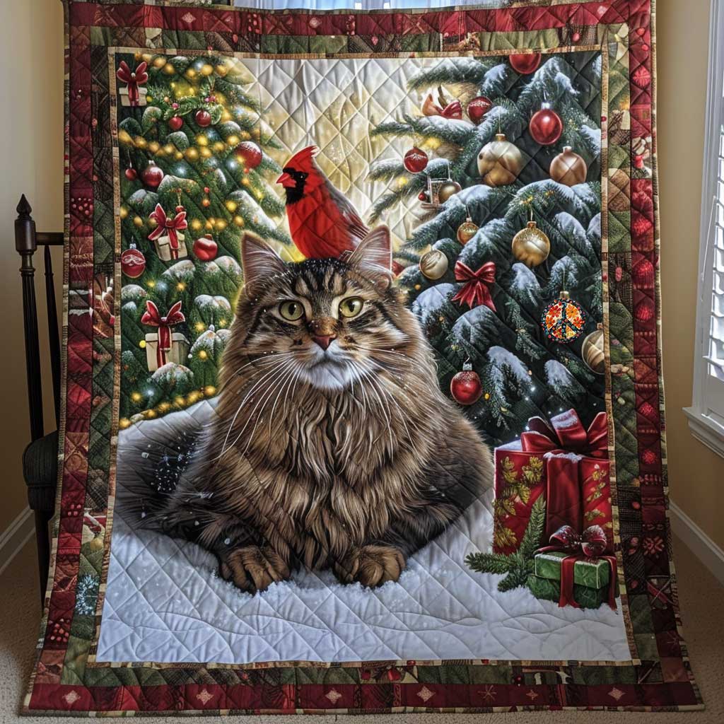 British Longhair Cardinal Christmas Quilt Blanket