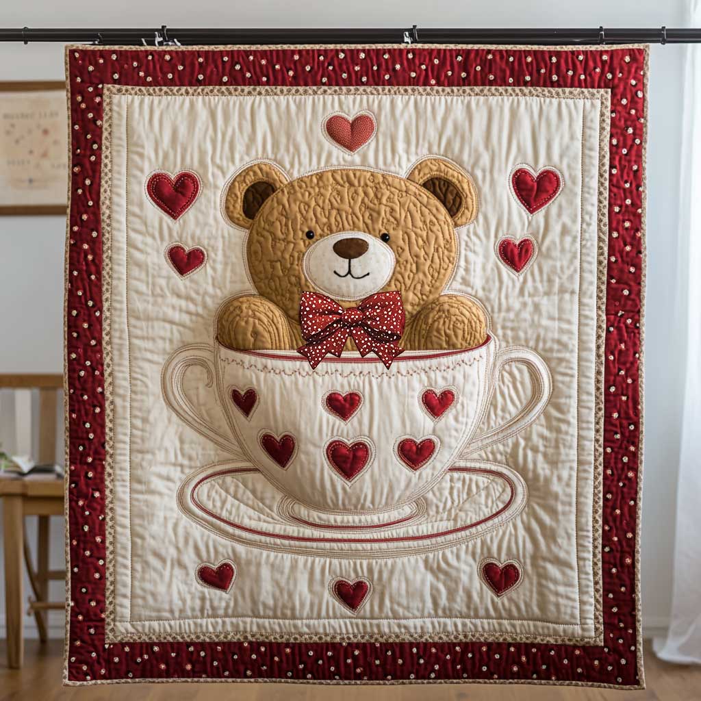 Heart Teacup Bear Quilt Blanket