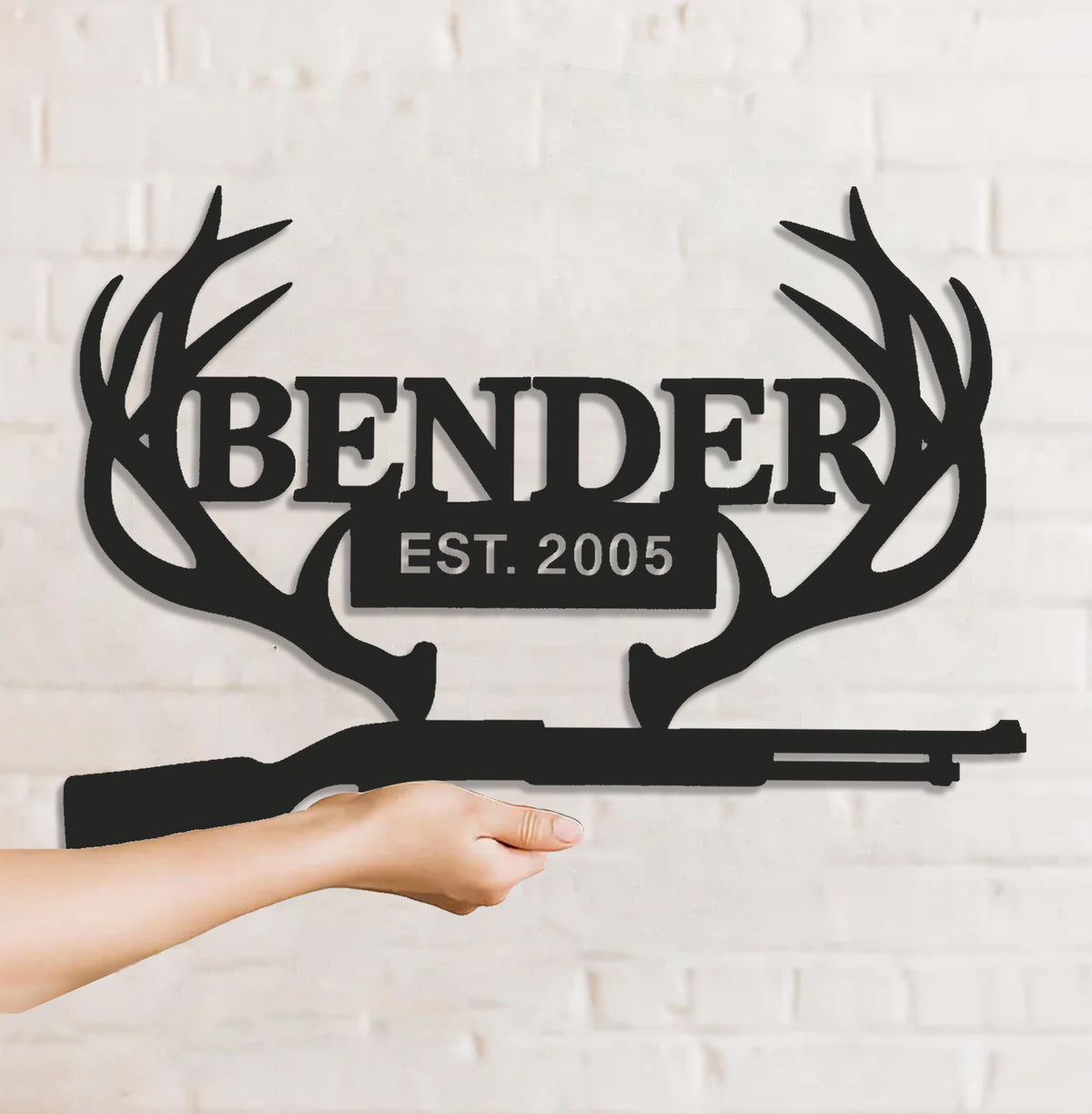 Personalized Metal Sign WITH LED/WITHOUT LED – Deer Antler Hunting Wall Decor with Rifle
