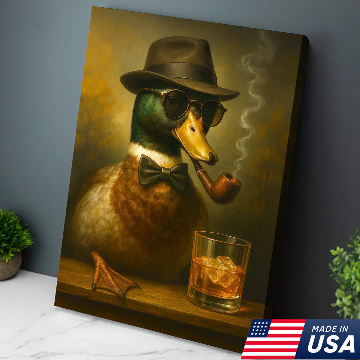 Dapper Duck Canvas Wall Art – Classy Rustic Lodge Decor – Unique Cabin Hunting Artwork