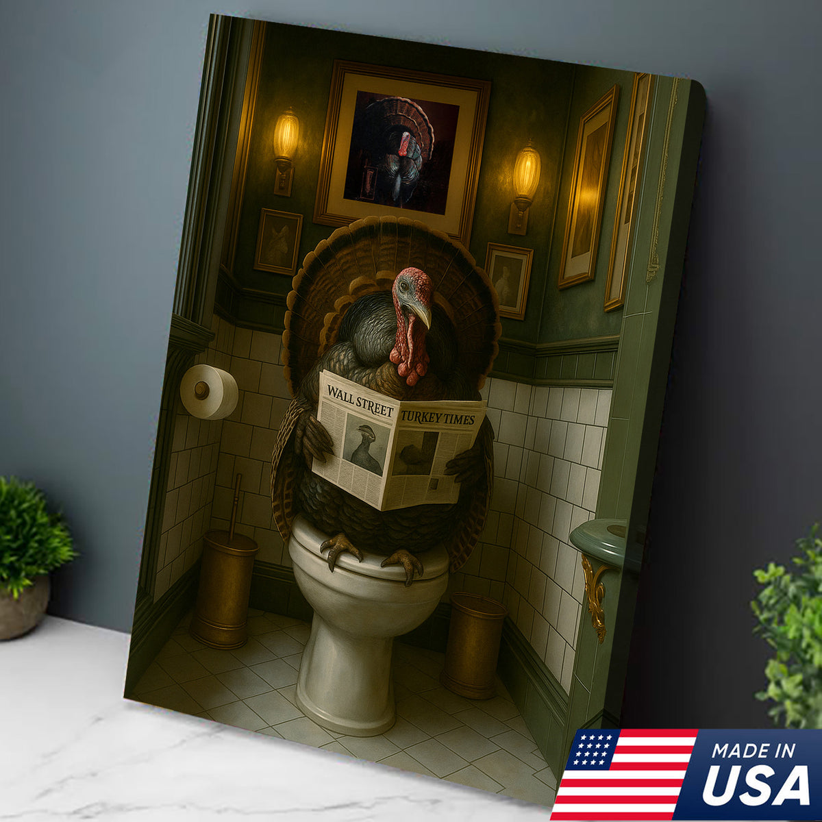Funny Turkey Bathroom Wall Art – Rustic Cabin Toilet Humor Canvas Decor