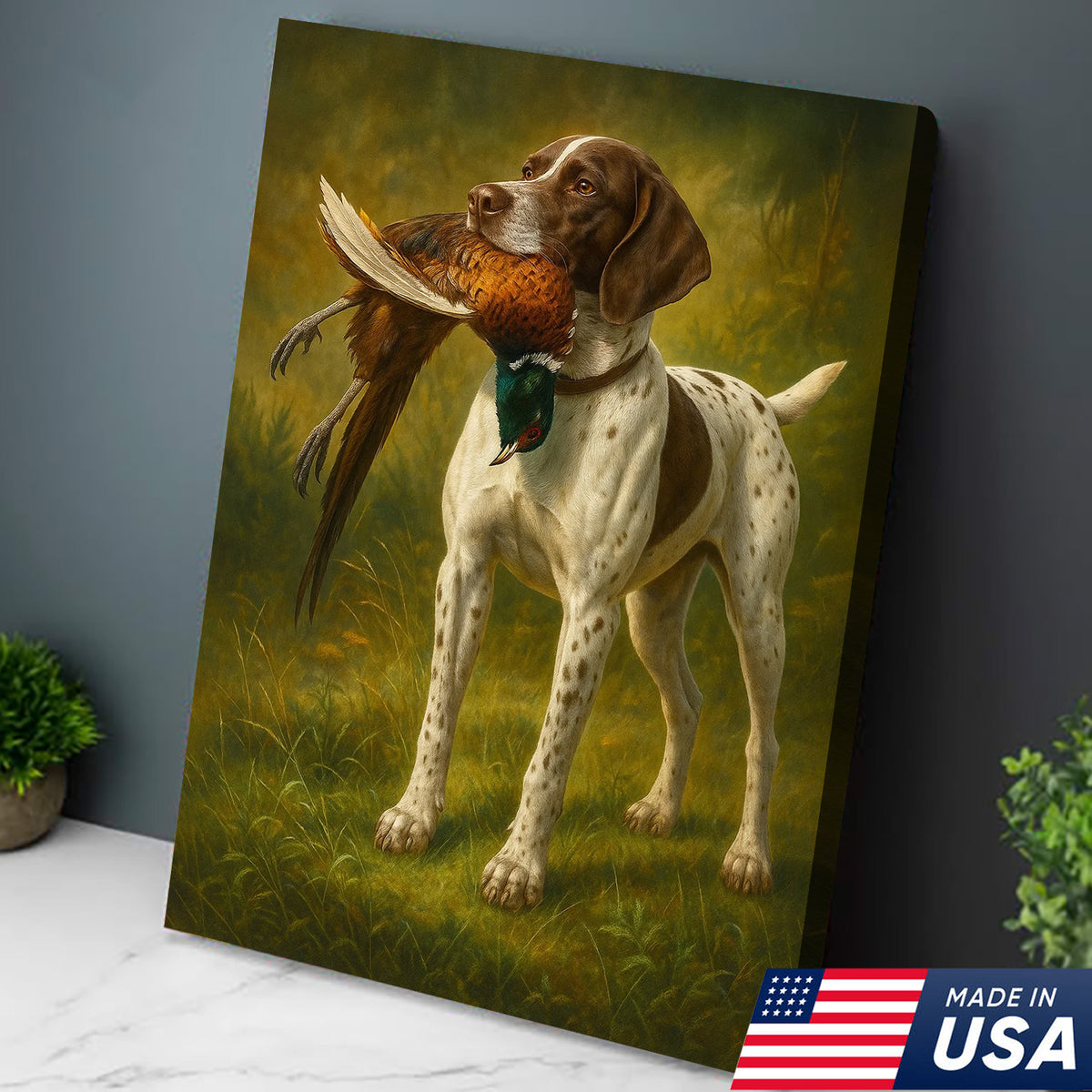 Hunting Dog Canvas Wall Art – Hunting Dog with Pheasant – Rustic Wildlife Canvas