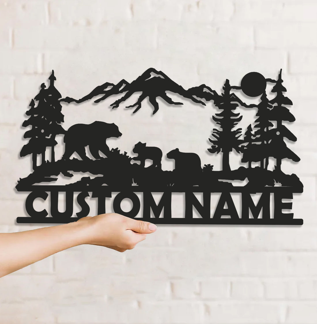 Personalized Bear Family Metal Sign WITH LED/WITHOUT LED - Mountain Cabin Name Sign