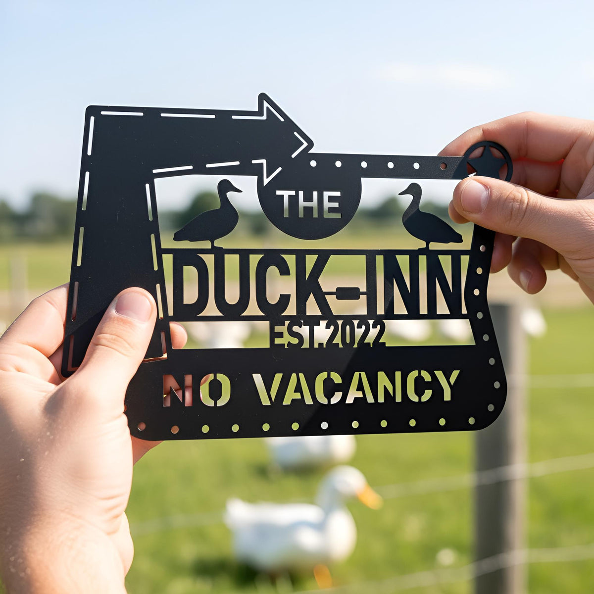 Personalized Farm Metal Sign: No Vacancy – Duck-Inn, Duck Farmhouse Gift