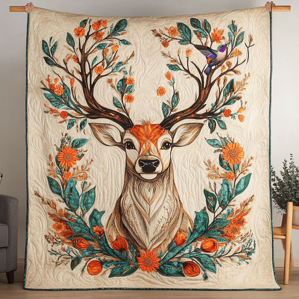 Flower Deer Quiet Moments Quilt Blanket