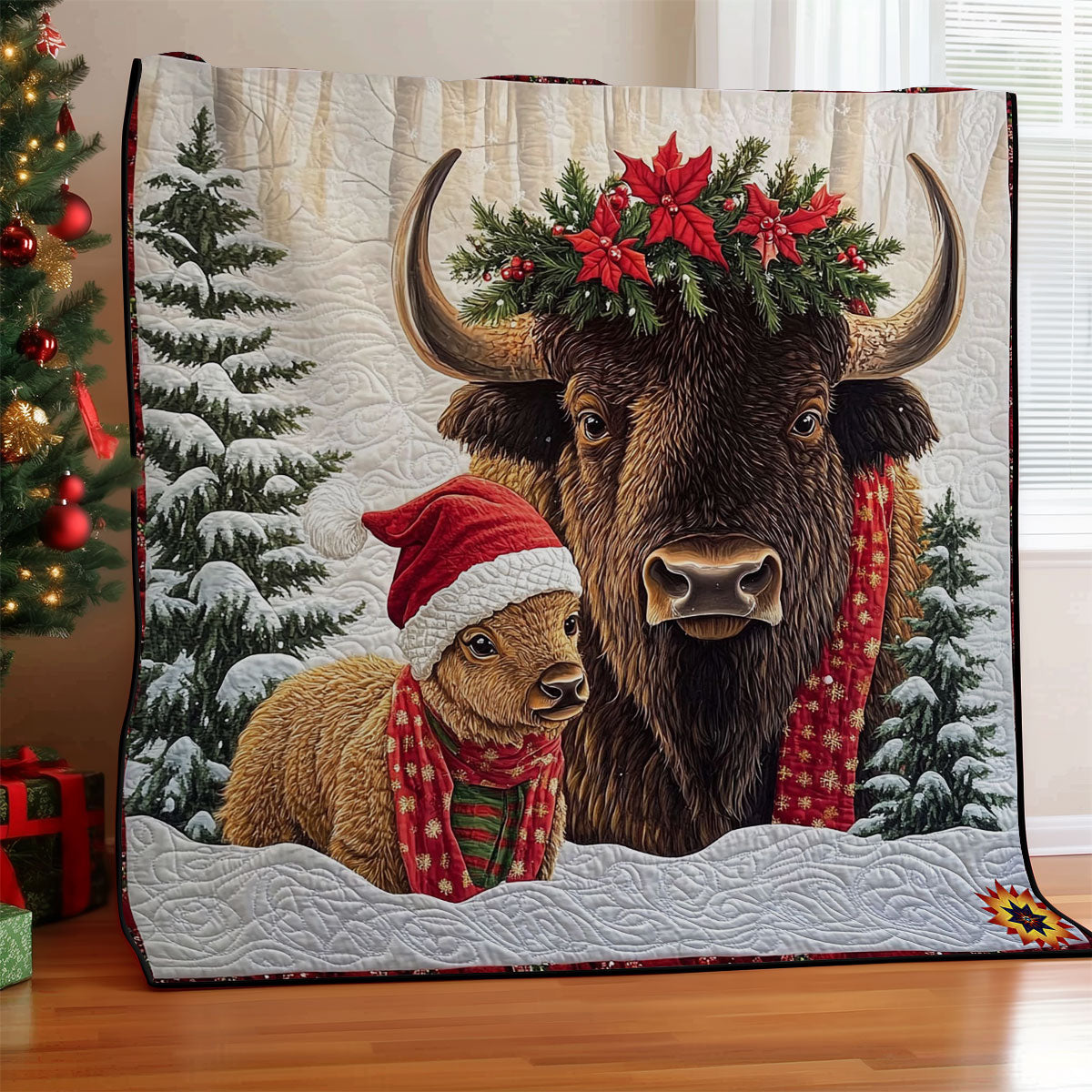 Christmas Bison Family Quilt Blanket