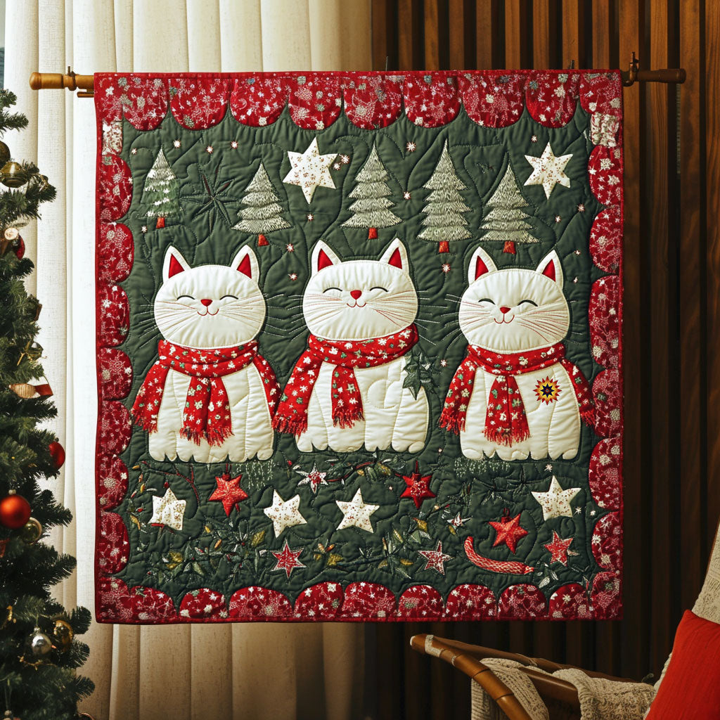 Christmas Cat Yuletide Charm Quilt Blanket