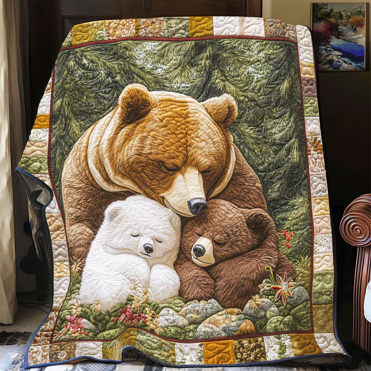 Hibernation Bear Family Quilt Blanket