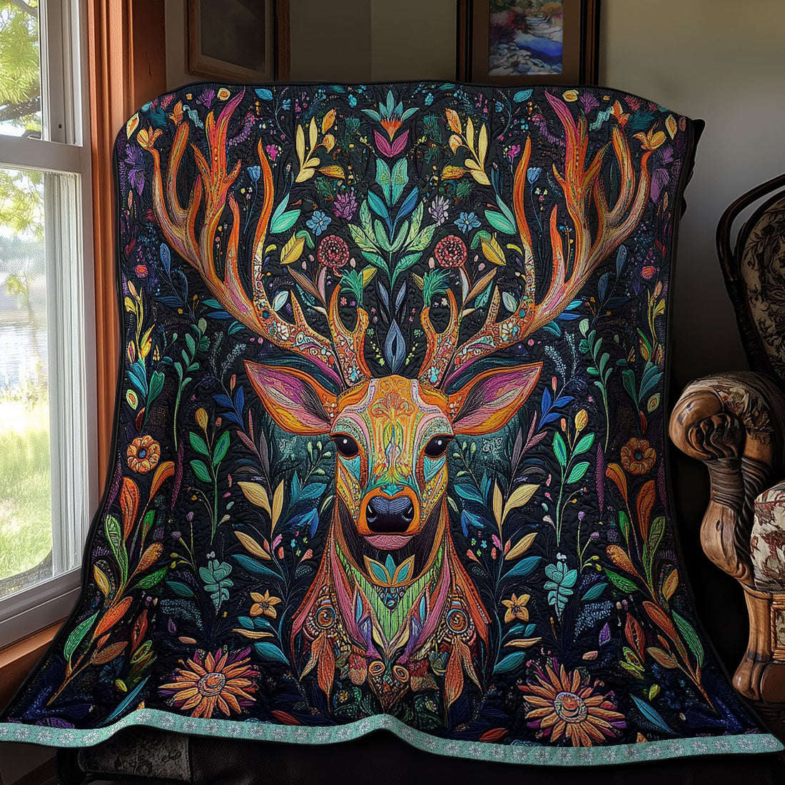 Colorful Deer Woodland Retreat Quilt Blanket