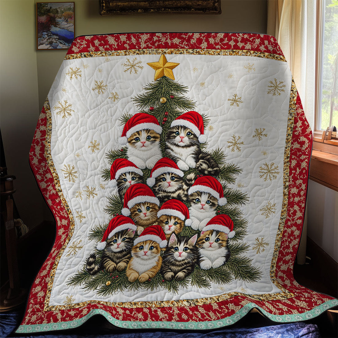 Cat Christmas Quilt Blanket