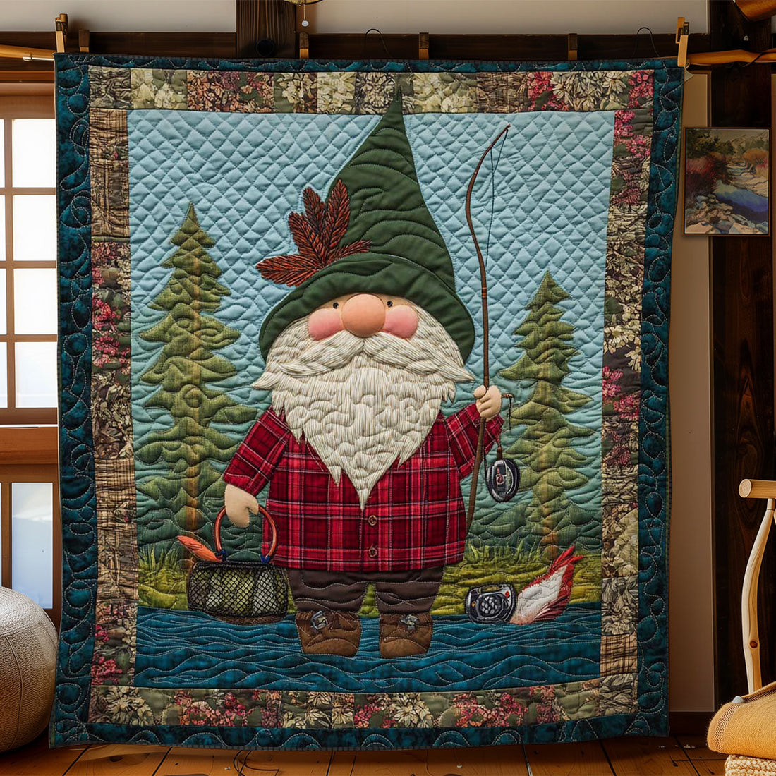 Angler Gnome Quilt Blanket