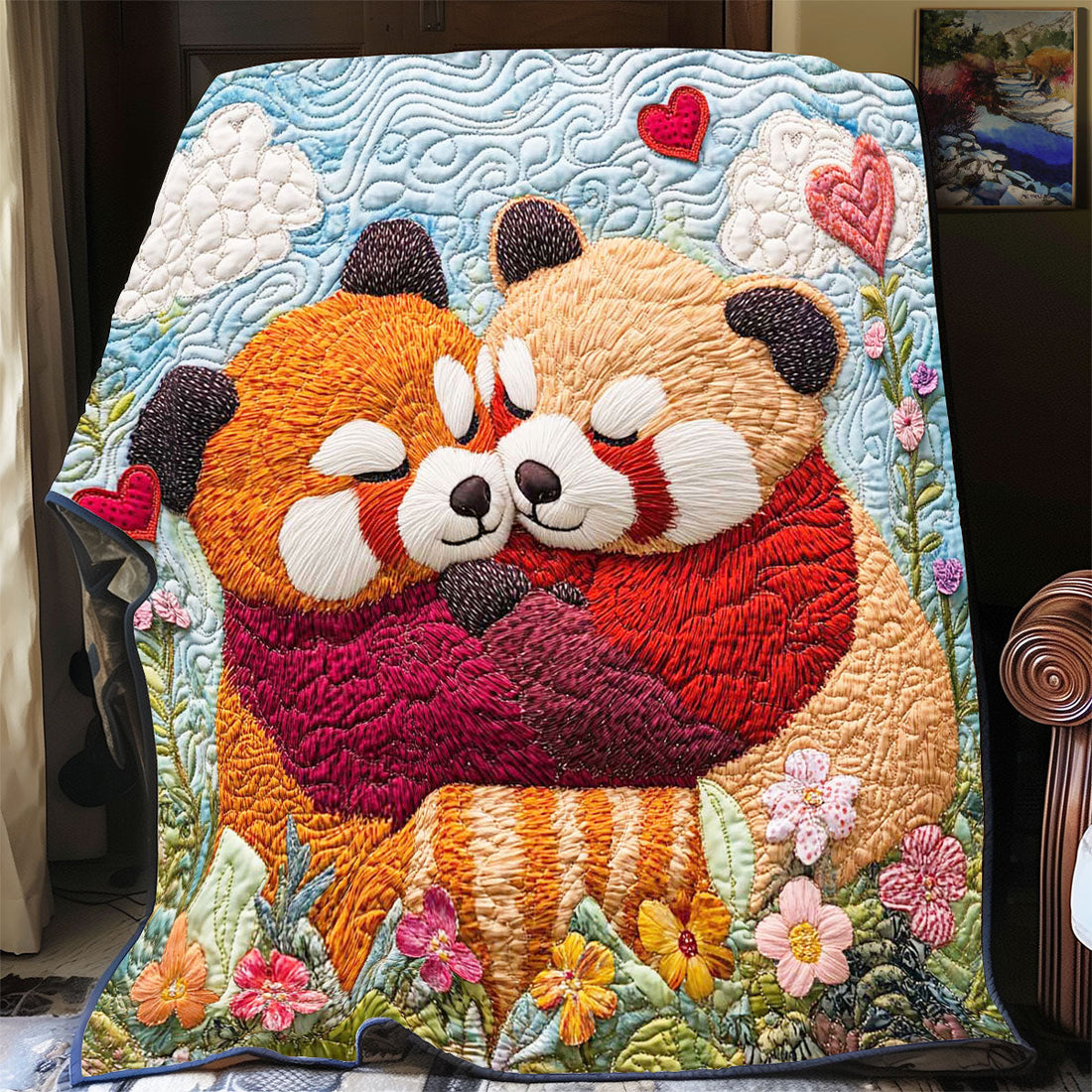 Couple Red Panda Woodland Comfort Quilt Blanket