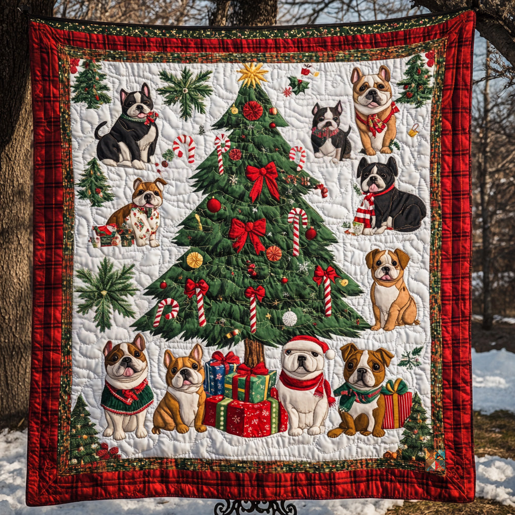 Christmas Bulldog Holiday Cheer Quilt Blanket