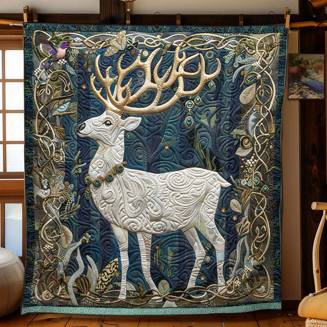 Magical White Stag Quilt Blanket