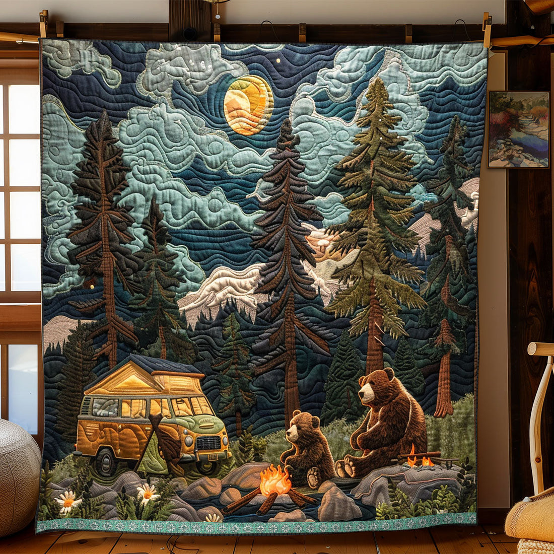 Bonding Bear Camping Quilt Blanket