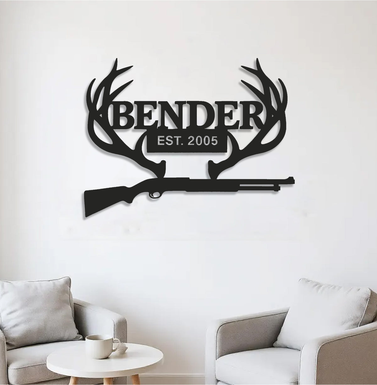Personalized Metal Sign WITH LED/WITHOUT LED – Deer Antler Hunting Wall Decor with Rifle