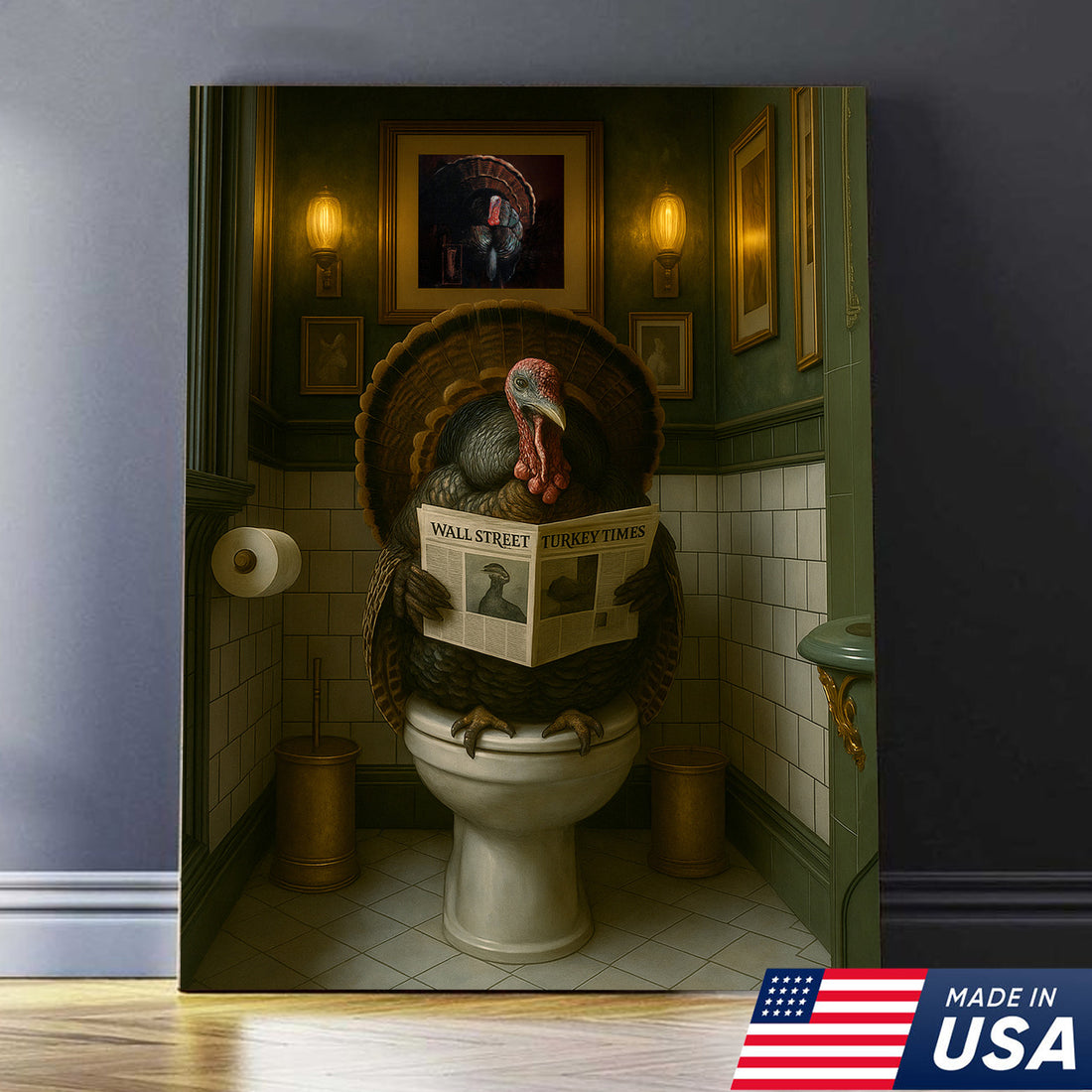 Funny Turkey Bathroom Wall Art – Rustic Cabin Toilet Humor Canvas Decor