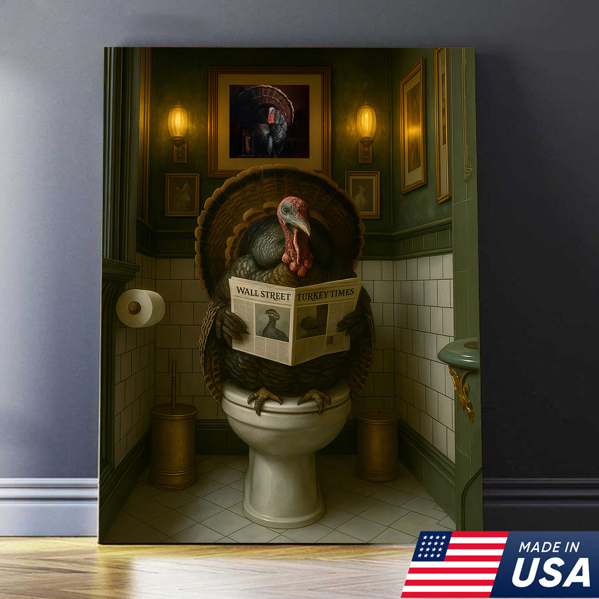 Funny Turkey Bathroom Wall Art – Rustic Cabin Toilet Humor Canvas Decor