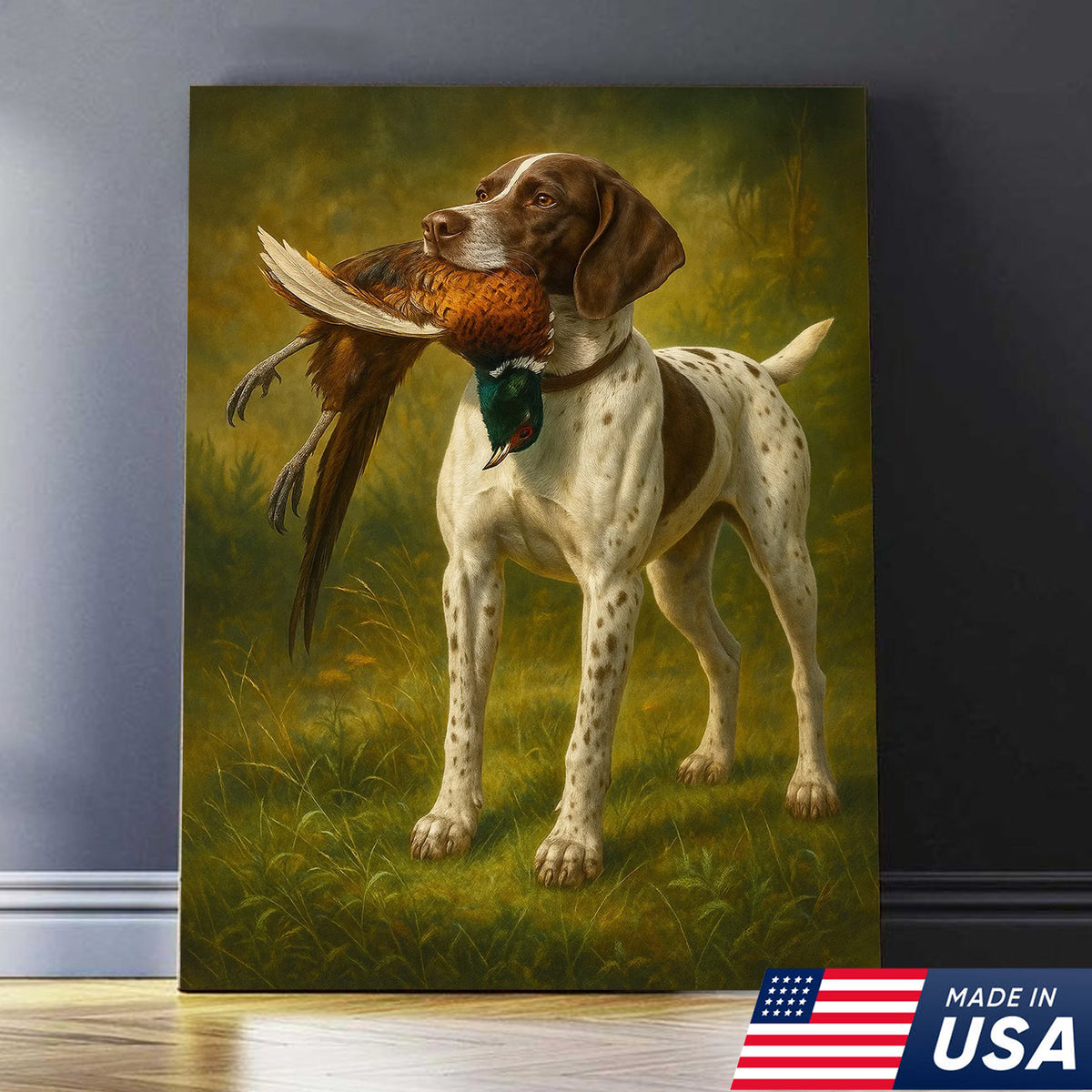 Hunting Dog Canvas Wall Art – Hunting Dog with Pheasant – Rustic Wildlife Canvas