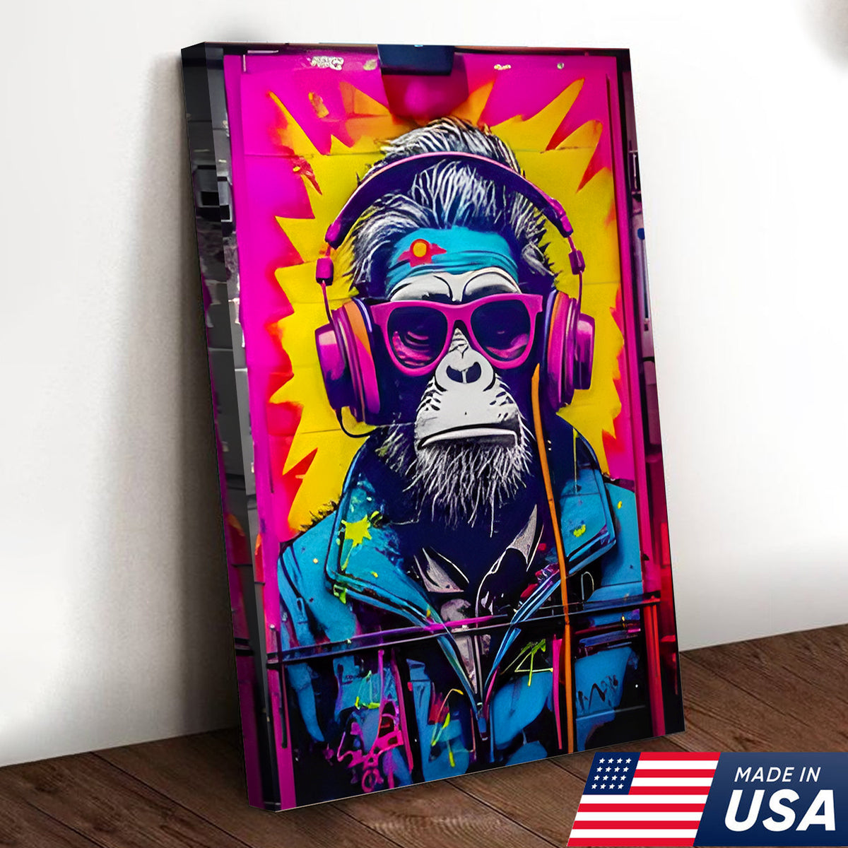 Neon Graffiti Animals Triptych Canvas Wall Art Set, Tiger Bear Gorilla Street Art Prints