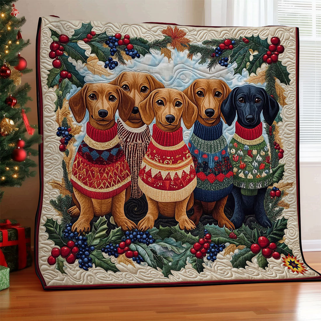 Christmas Dachshund Family Quilt Blanket