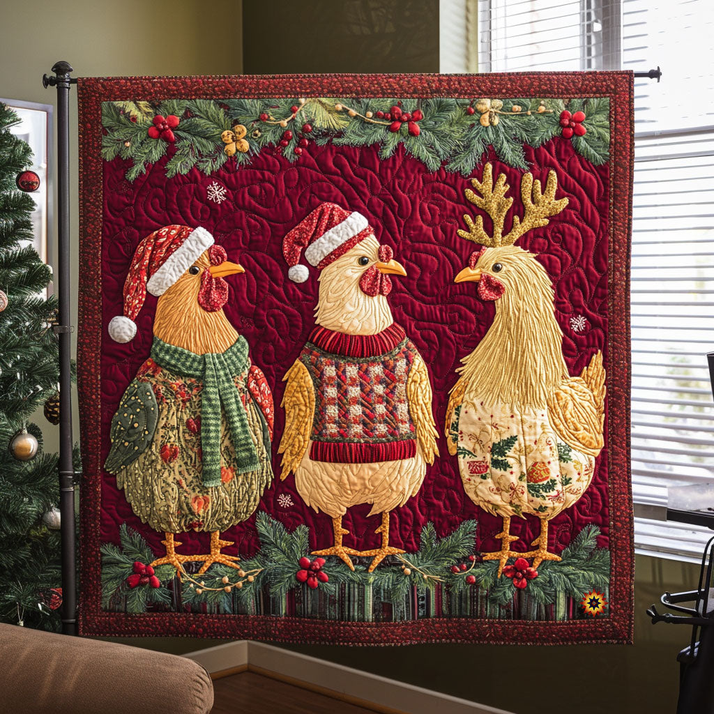 Christmas Chicken Snowy Evening Quilt Blanket