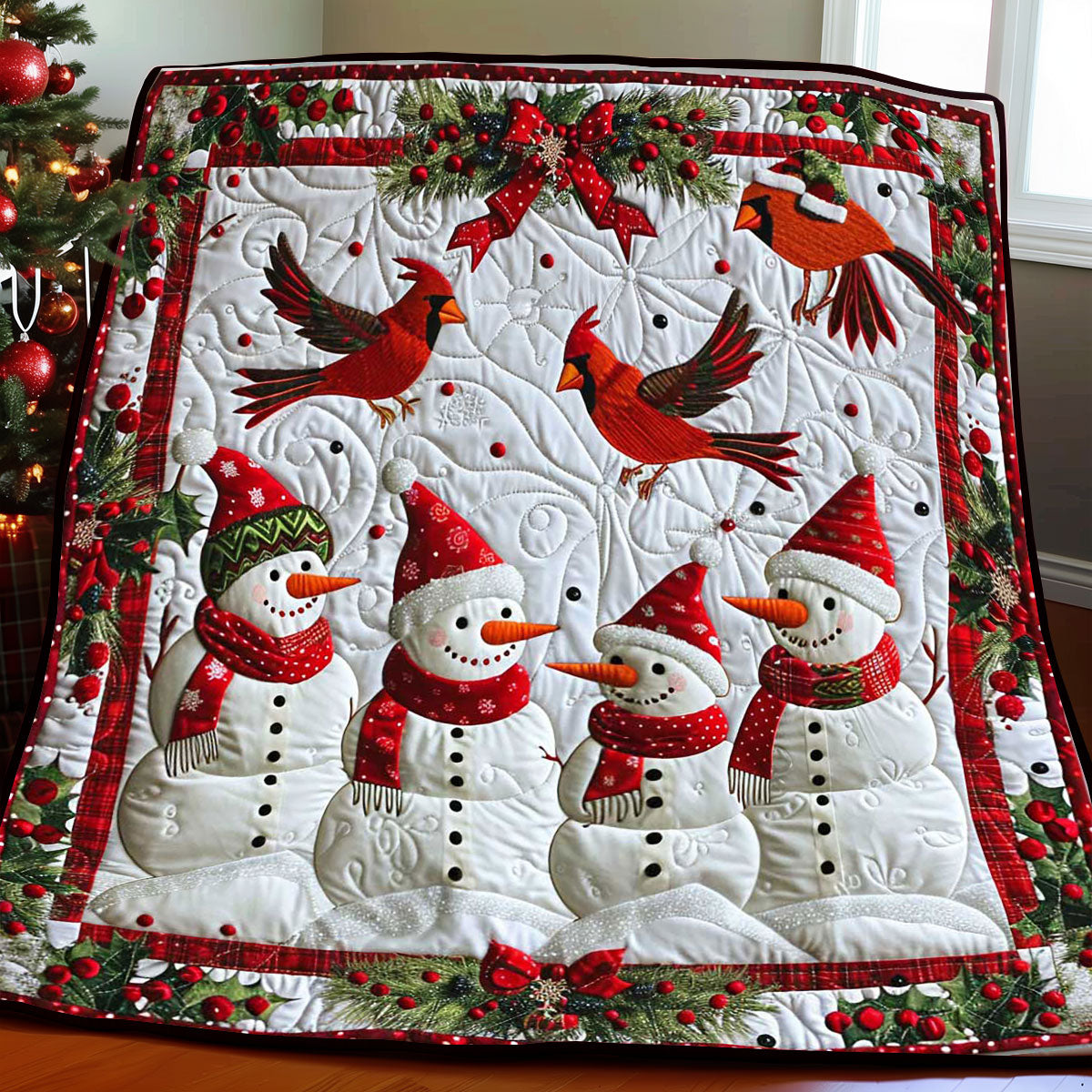 Cardinal Snowman Quilt Blanket