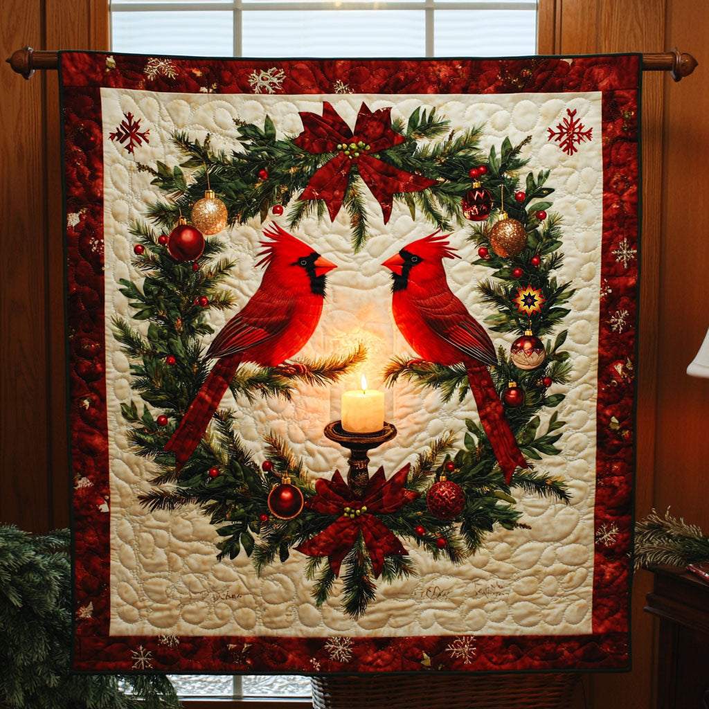 Christmas Cardinal Bird Starry Eve Quilt Blanket