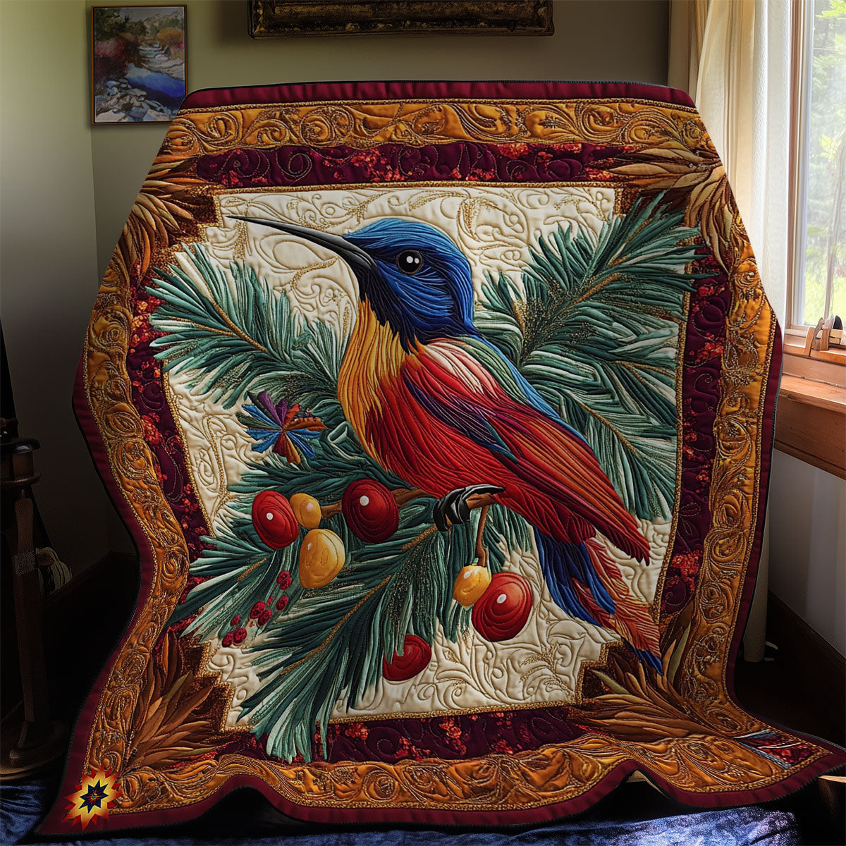 Christmas Bird Frosty Morning Quilt Blanket