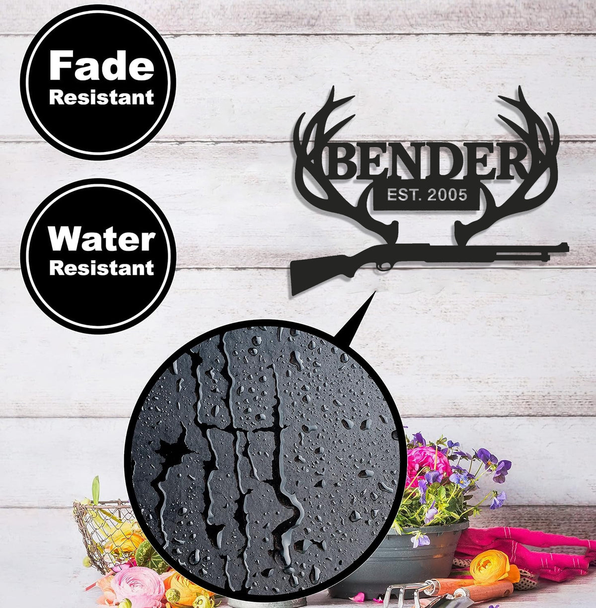 Personalized Metal Sign WITH LED/WITHOUT LED – Deer Antler Hunting Wall Decor with Rifle