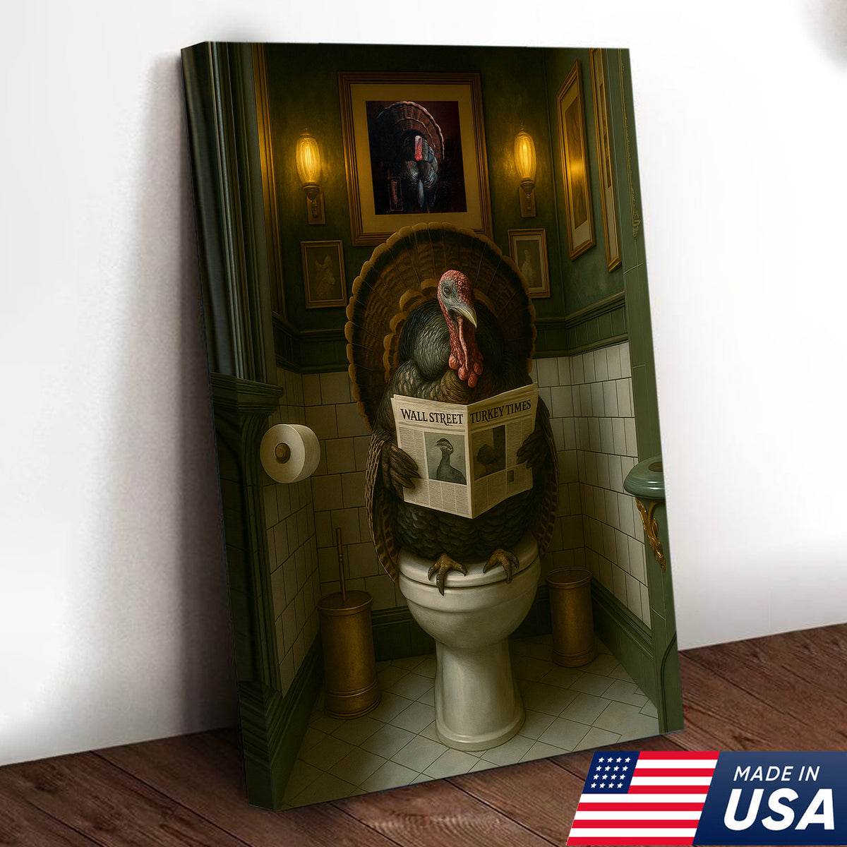 Funny Turkey Bathroom Wall Art – Rustic Cabin Toilet Humor Canvas Decor