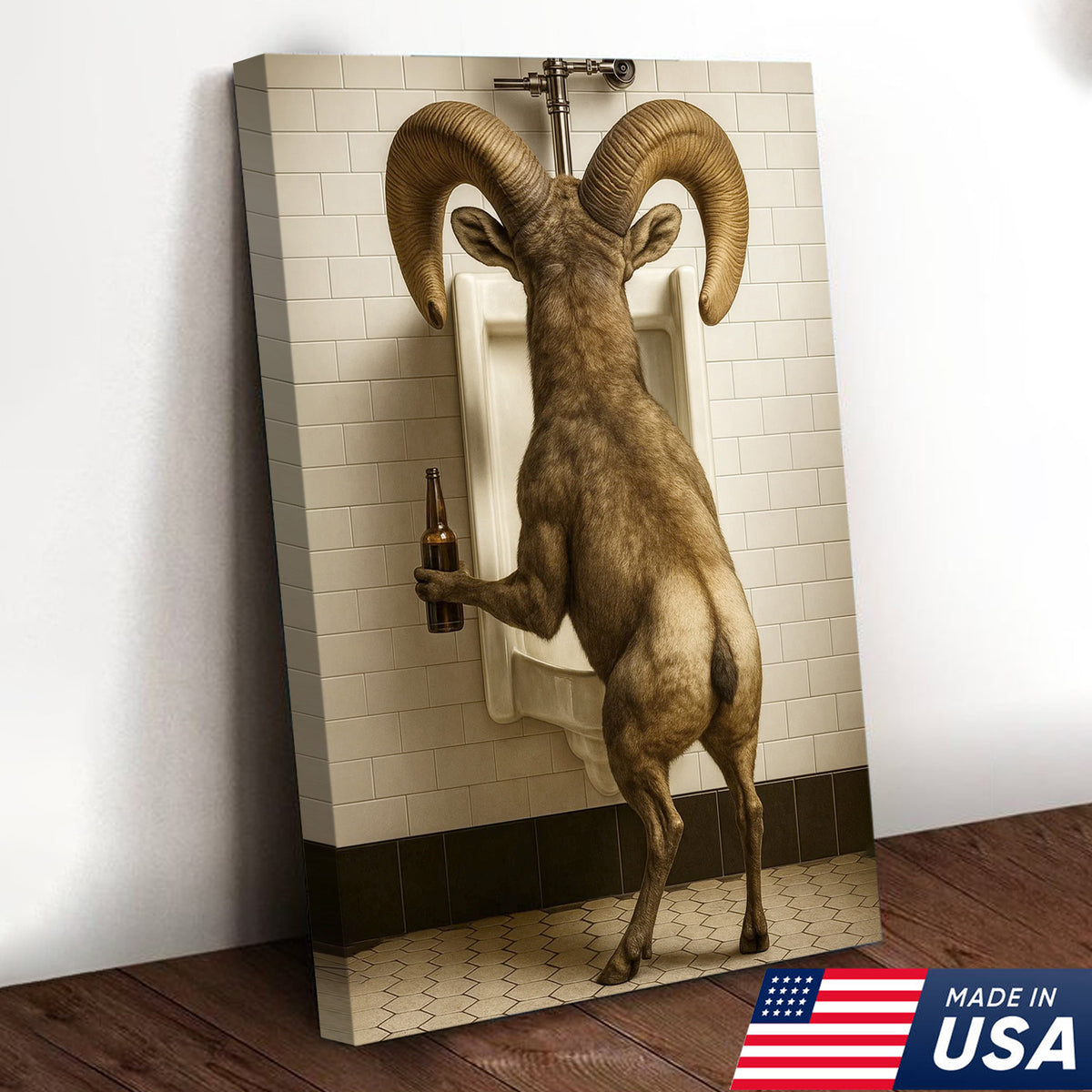 Humorous Big Horn Sheep Canvas Wall Art - Rustic Lodge Bathroom Decor for Cabin and Farmhouse