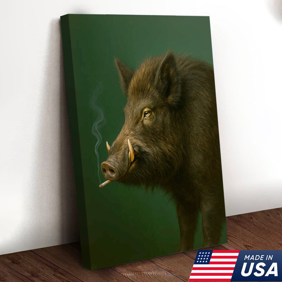 Wild Boar Canvas Wall Art – Rustic Hunting Lodge Decor – Nature Inspired Cabin Artwork