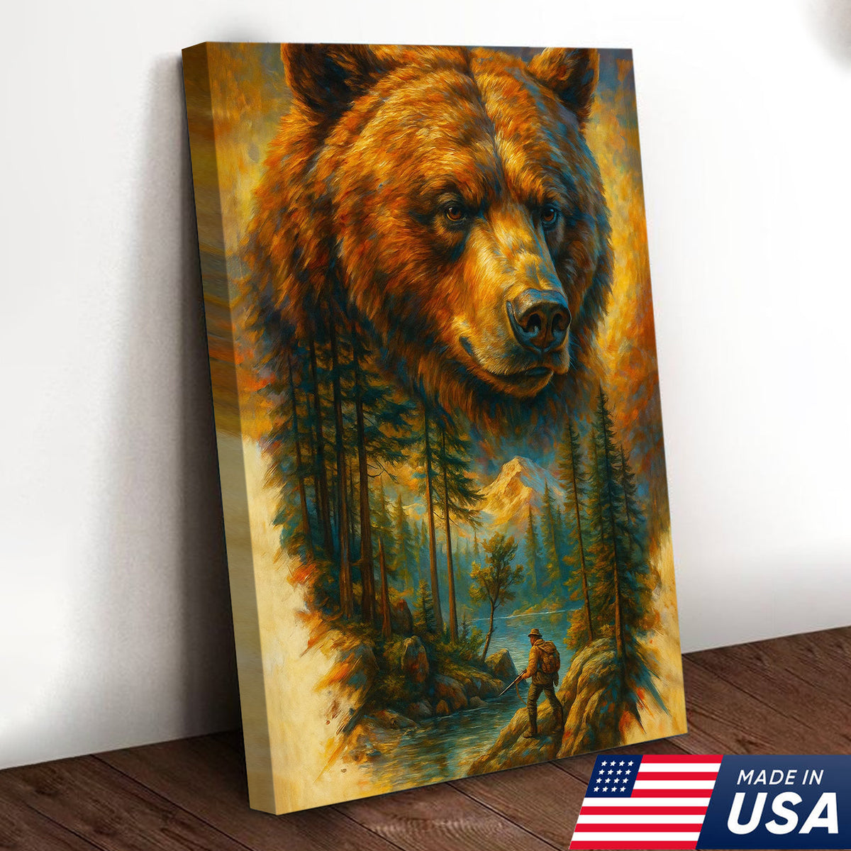 Epic Bear Canvas Wall Art – Wilderness Mountain Adventure Scene, Bold Nature Decor