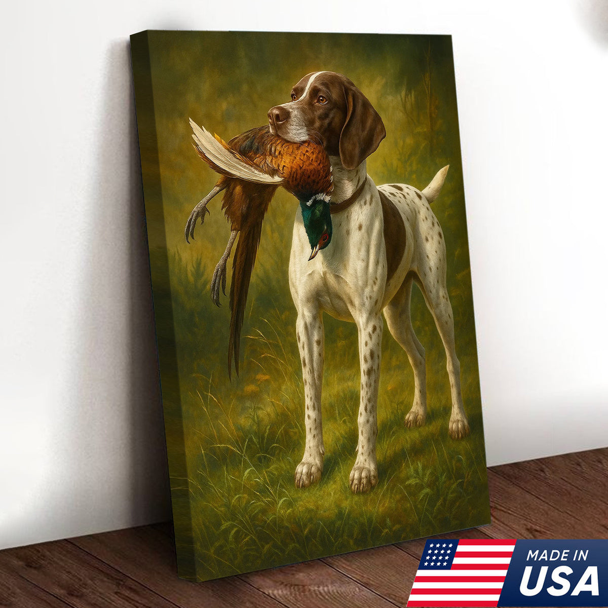Hunting Dog Canvas Wall Art – Hunting Dog with Pheasant – Rustic Wildlife Canvas