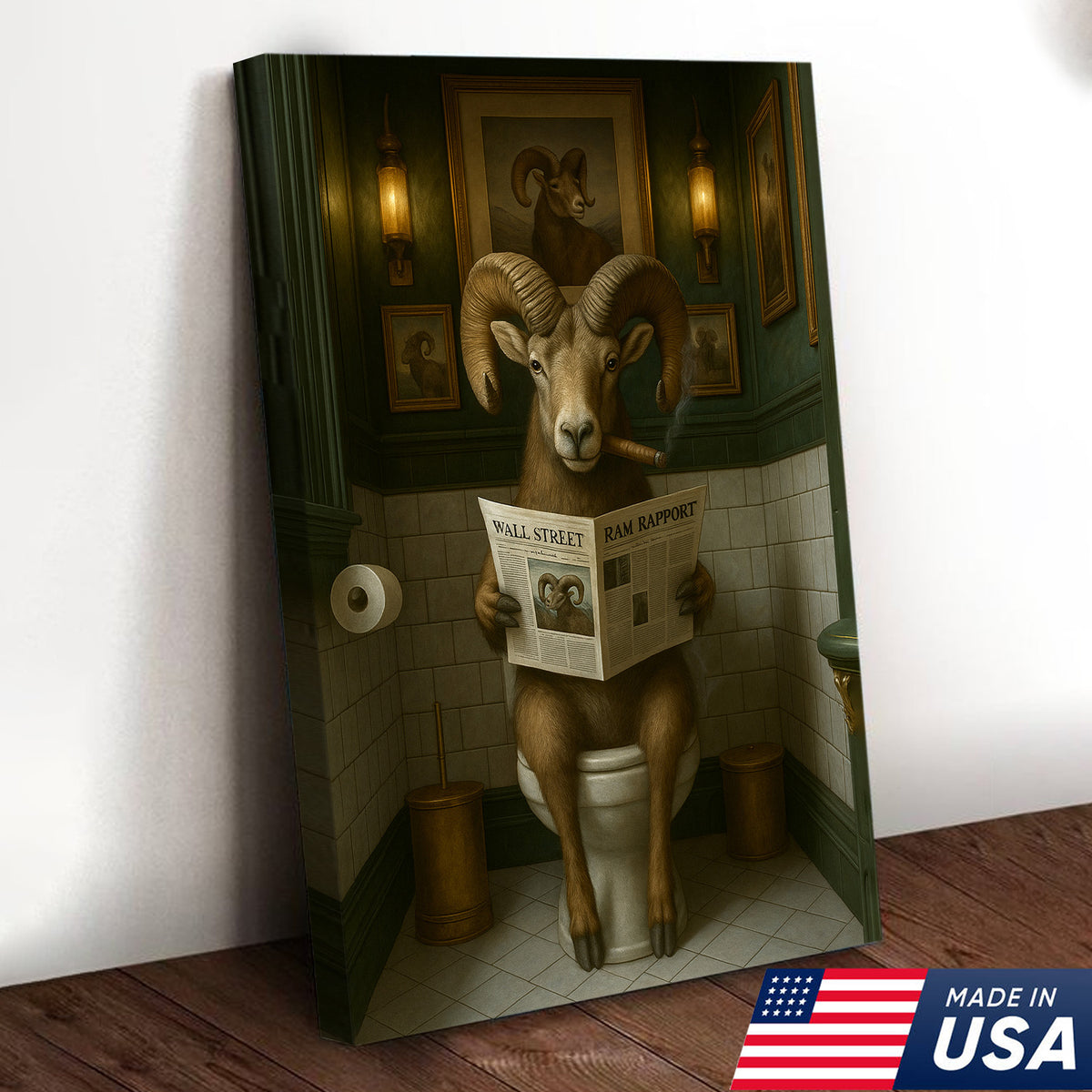 Mountain Goat Toilet Humor Canvas – Funny Hunting Bathroom Wall Art for Hunters
