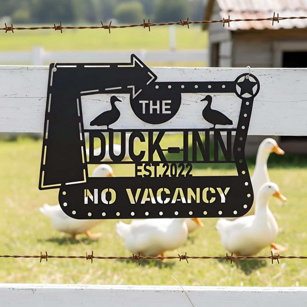 Personalized Farm Metal Sign: No Vacancy – Duck-Inn, Duck Farmhouse Gift