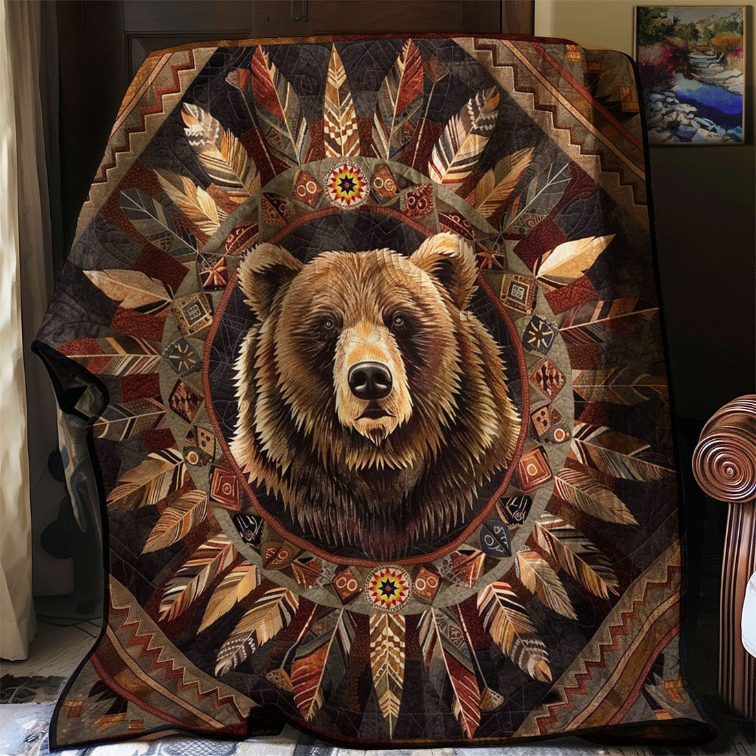 Bear Native American Evergreen Dreams Quilt Blanket