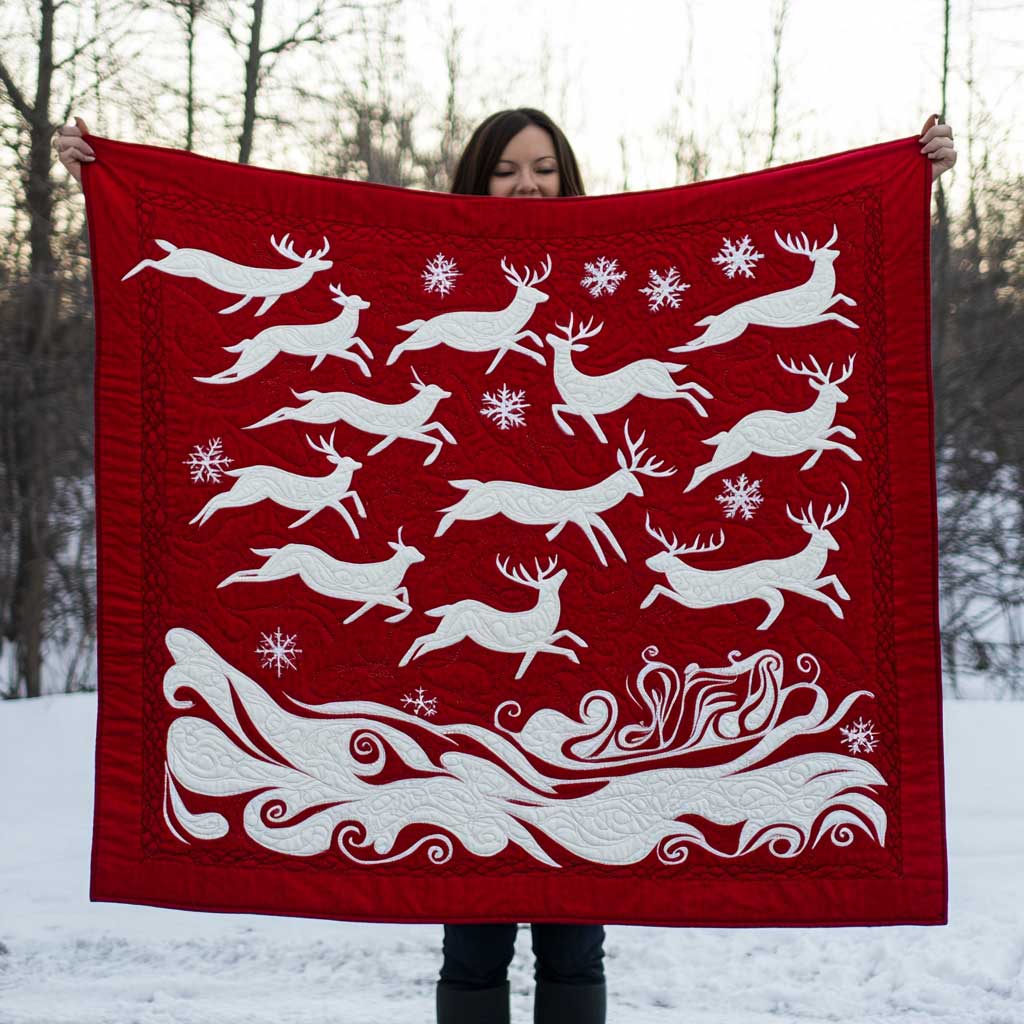Silhouette Reindeer Christmas Woodland Retreat Quilt Blanket