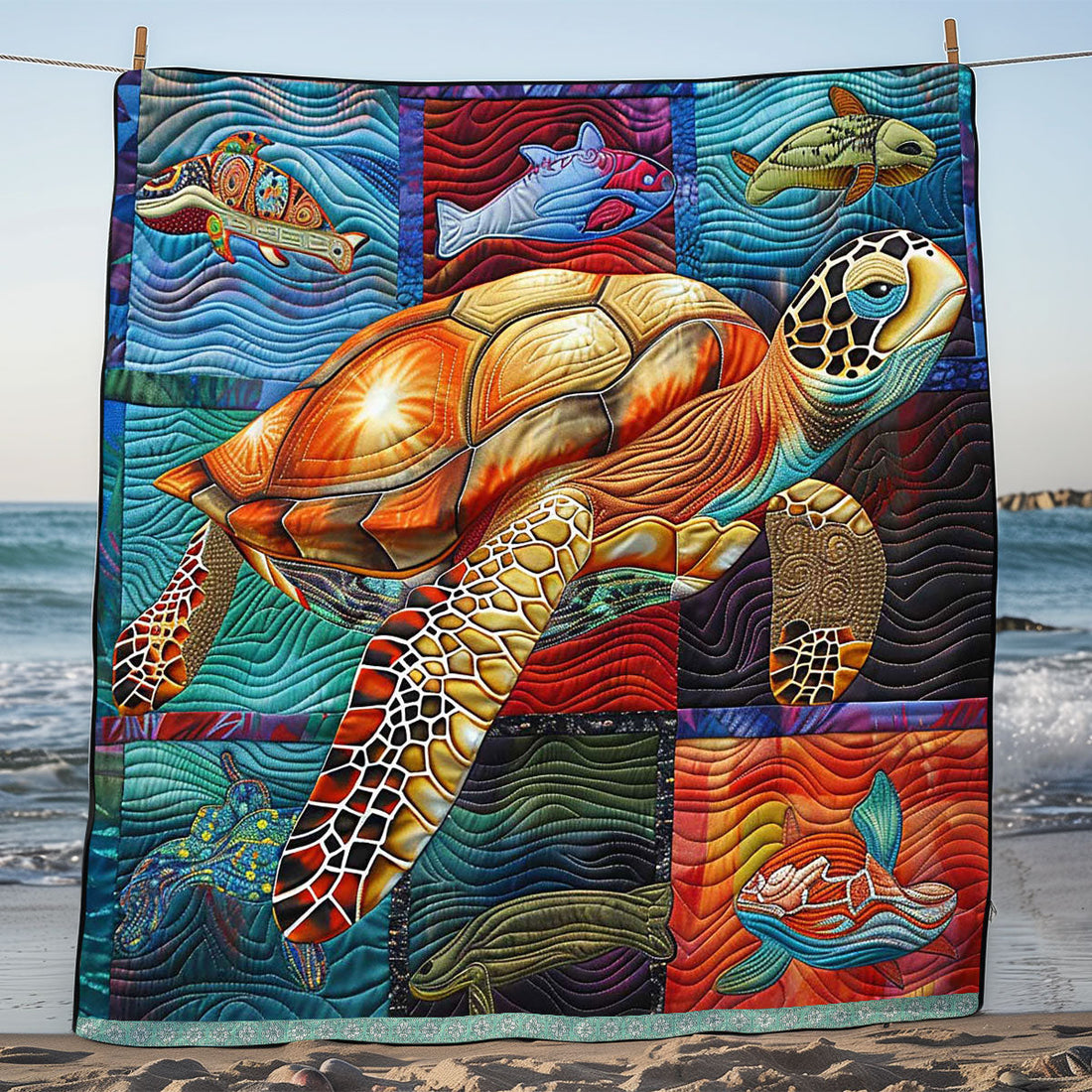 Sunny Turtle Fish Quilt Blanket