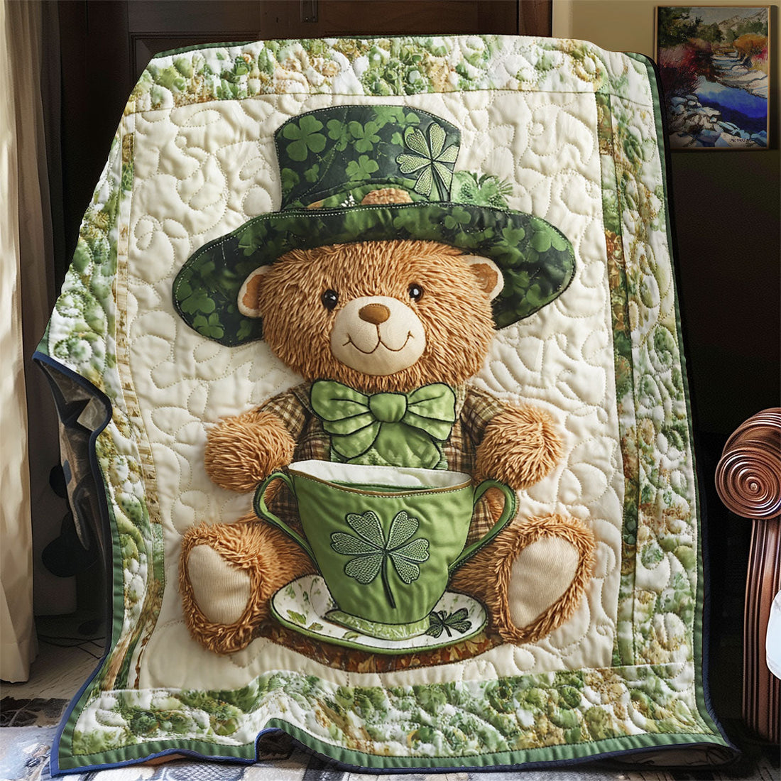 Patrick Day Teddy Bear Woodland Comfort Quilt Blanket
