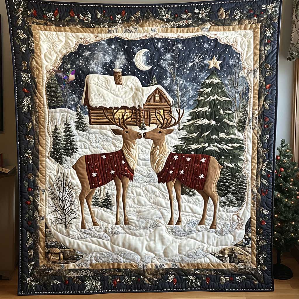 Reindeer Forest Christmas Quilt Blanket
