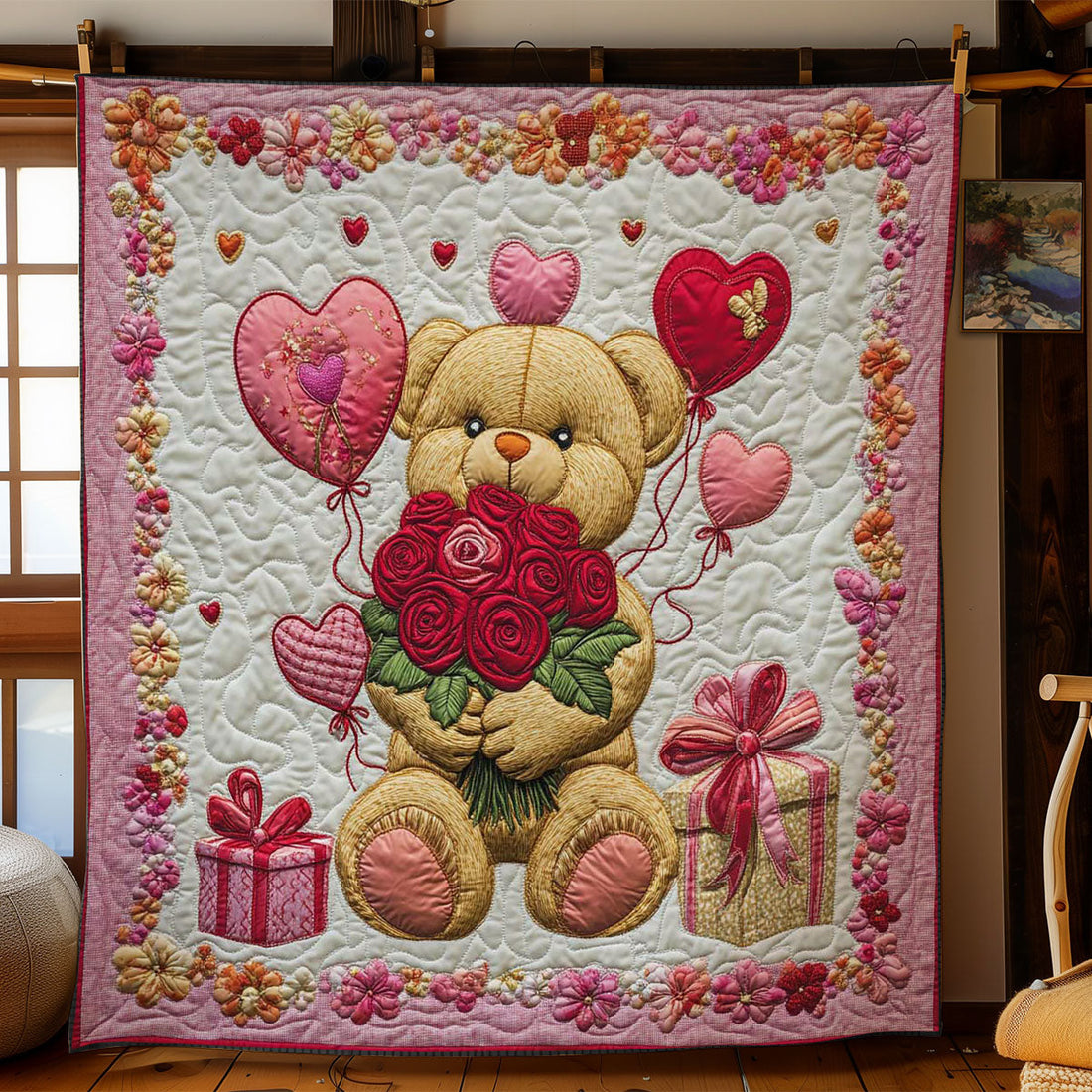 Bear's Flower Gift Quilt Blanket