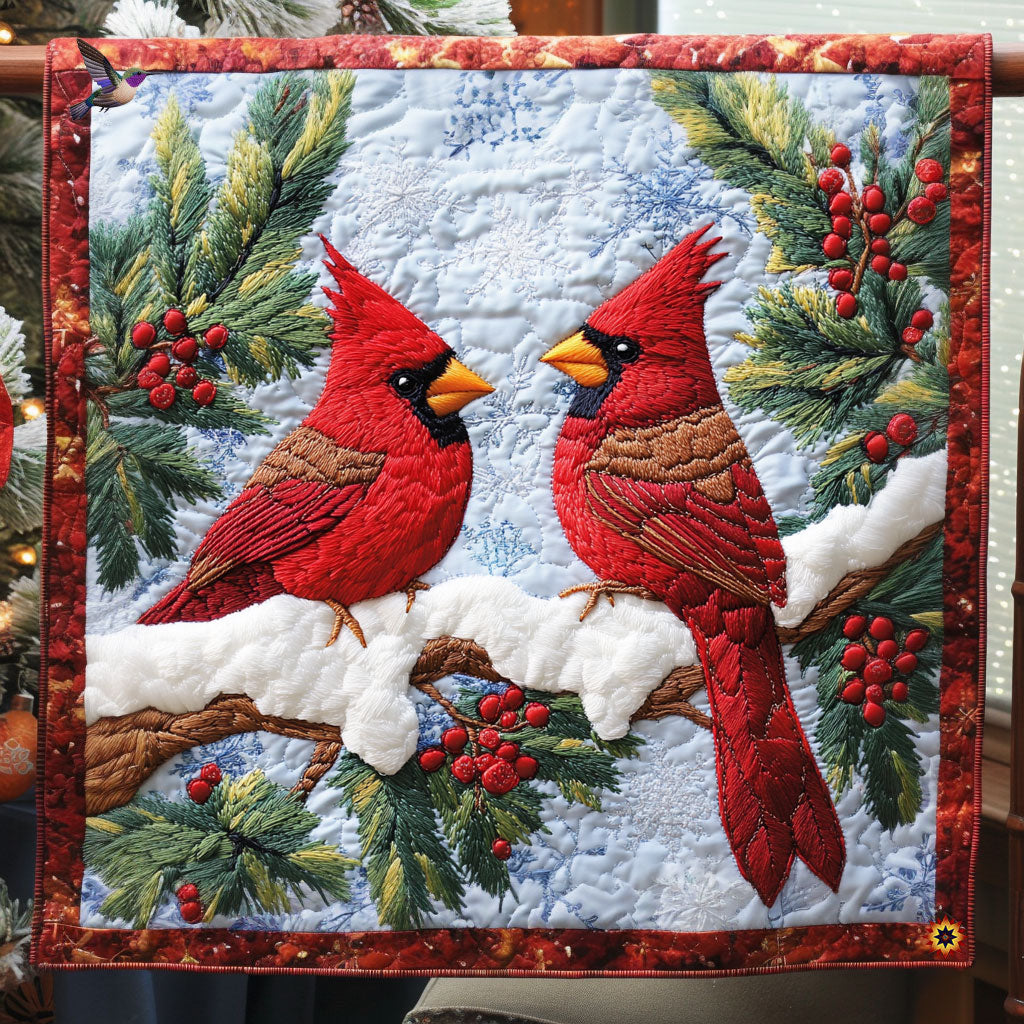 Christmas Cardinal Starry Eve Quilt Blanket